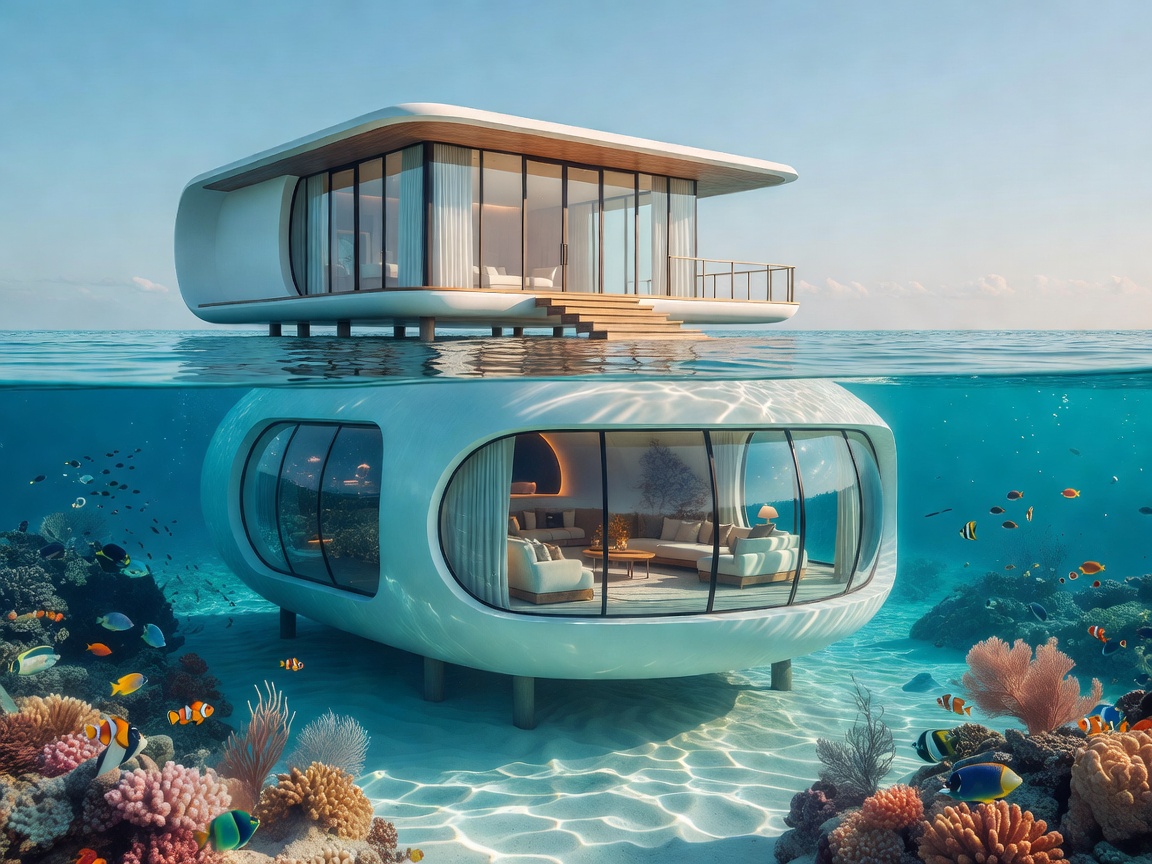 The Muraka Submerged Underwater Suite in the Maldives surrounded by marine life